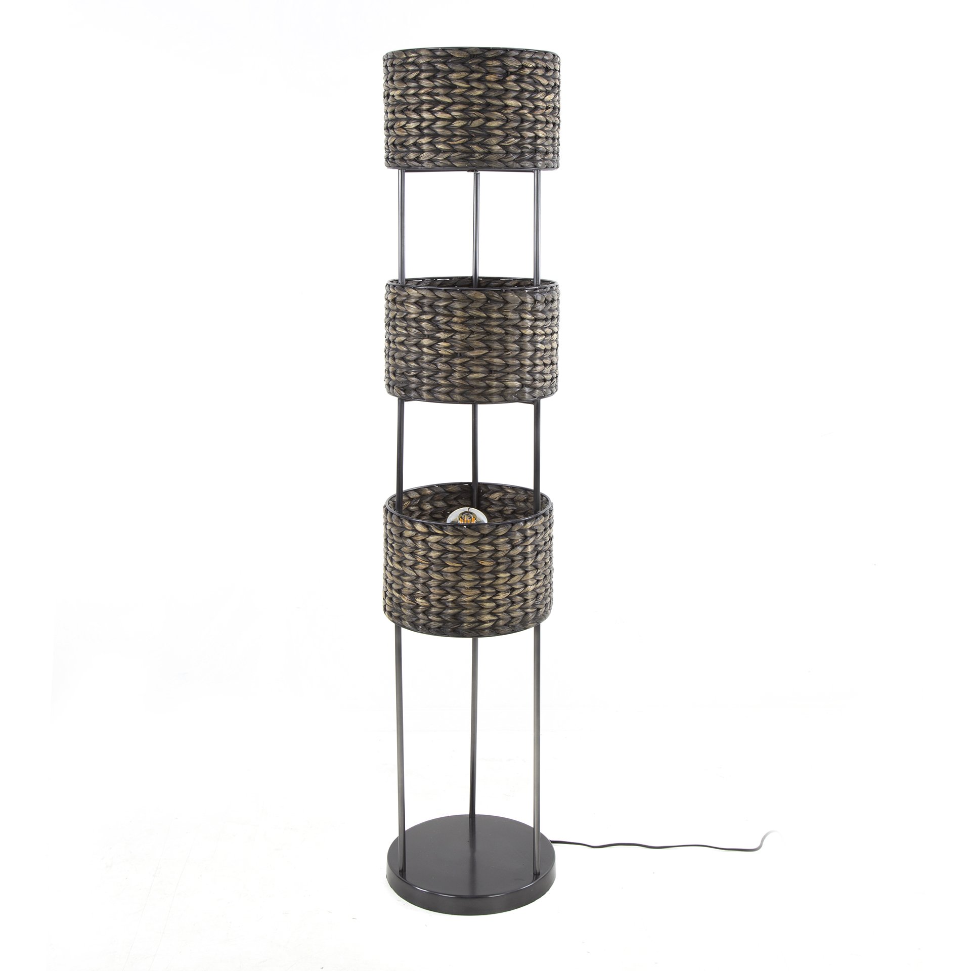 Vloerlamp 3L tower waterhyacint / Zwart nikkel