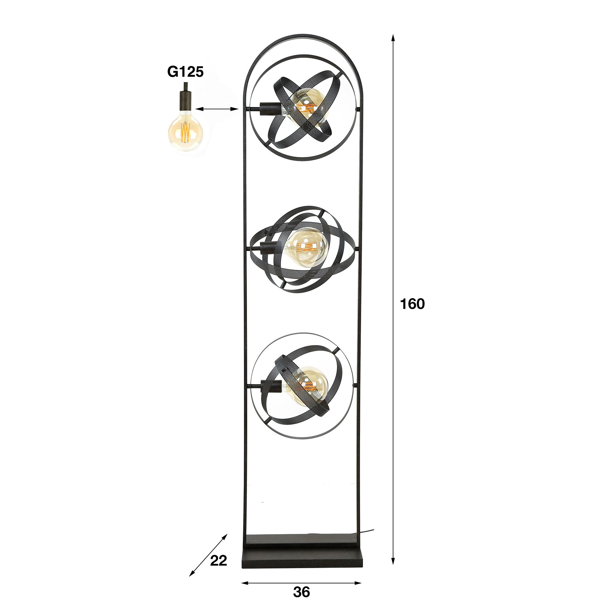 Vloerlamp 3L cosmos mesh / Artic zwart