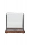Windlicht Luminoso helder glas en bruin hout, 23x23x22 cm