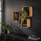 Wandschap set/3 vierkant / Massief acacia naturel