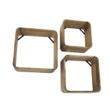 Wandschap set/3 vierkant / Massief acacia naturel