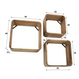 Wandschap set/3 vierkant / Massief acacia naturel