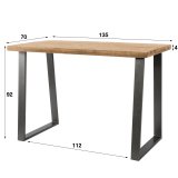 Bartafel 135x70 massief trapeziumvormig / Massief mango blank antiek
