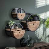 Wandschap circular Ø30 met lade / Robuust hardhout