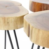 Bijzettafel stam in 6cm dik massief acacia voorzien van stalen frame. VPE2 / Massief acacia naturel