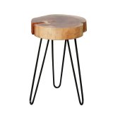 Bijzettafel stam in 6cm dik massief acacia voorzien van stalen frame. VPE2 / Massief acacia naturel