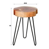 Bijzettafel stam in 6cm dik massief acacia voorzien van stalen frame. VPE2 / Massief acacia naturel