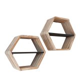 Wandschap set/2 hexagon Teakhout verweerd / Teakhout verweerd