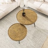 Salontafel set/2 opstaande rand rond metallic / Brons antiek