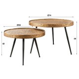 Salontafel set/2 opstaande rand rond metallic / Brons antiek