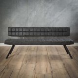 Eetkamerbank 180 cm voorzien van kruisstiksel en een open rug. / Wax PU zwart