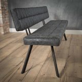 Eetkamerbank 180 cm voorzien van kruisstiksel en een open rug. / Wax PU zwart