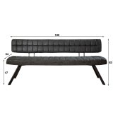 Eetkamerbank 180 cm voorzien van kruisstiksel en een open rug. / Wax PU zwart