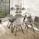 Eetkamertafel 160 ovaal blad zwart gepoedercoat frame / 3D betonlook grijs