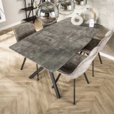 Eetkamertafel 160 ovaal blad zwart gepoedercoat frame / 3D betonlook grijs