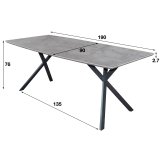 Eetkamertafel 190 ovaal blad zwart gepoedercoat frame / 3D betonlook grijs