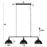 Hanglamp 3L halfronde kap-industrial tube / Zwart