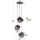 Hanglamp 3L rock chromed getrapt / Chromed glas