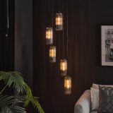 Hanglamp 5L getrapt cilinder rib smoke / Artic zwart