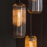 Hanglamp 5L getrapt cilinder rib smoke / Artic zwart