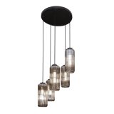 Hanglamp 5L getrapt cilinder rib smoke / Artic zwart