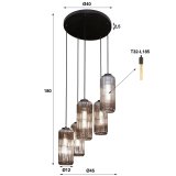 Hanglamp 5L getrapt cilinder rib smoke / Artic zwart
