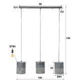 Hanglamp 3xØ20 cilinder / Grijs