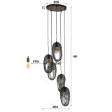 Hanglamp 5L open oog wire / Artic zwart