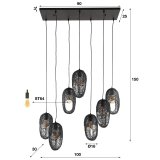 Hanglamp 4+3 open oog wire / Artic zwart