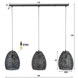 Hanglamp 3x Ø26 armor ovaal / Zwart bruin
