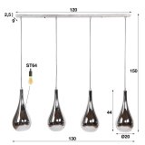 Hanglamp 4L silver drop glass / Chromed glas