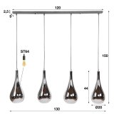 Hanglamp 4L silver drop glass / Chromed glas