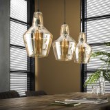 Hanglamp 3L amber glas kegel / Oud zilver