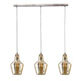 Hanglamp 3L amber glas kegel / Oud zilver