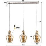 Hanglamp 3L amber glas kegel / Oud zilver