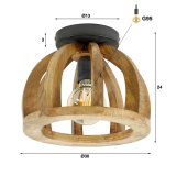 Plafondlamp gebogen houten spijl / Massief mango naturel