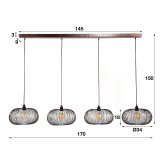 Hanglamp 4x Ø35 disk wire copper twist / Zwart nikkel