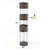Vloerlamp 3L tower waterhyacint / Zwart nikkel