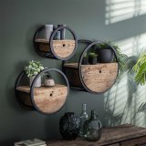 Wandschap circular Ø50 met lade / Robuust hardhout