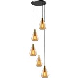 Hanglamp Felinio amber glas 5-lichts rond