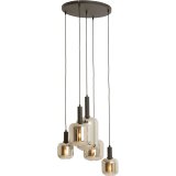 Hanglamp Peglio 5 lichts in glas smoke en zwart
