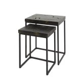 Bijzettafelset 2/ rechthoekig black and gold / Massief gerecycled teakhout black gold