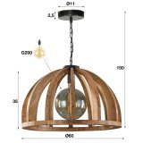 Hanglamp Ø60 gebogen houten spijlen / Massief mango naturel / Massief mango naturel